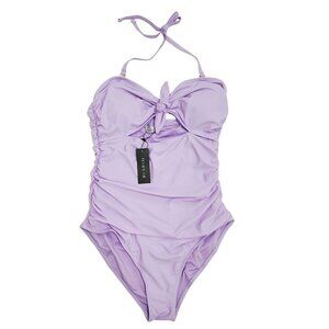 Lilac One-Piece Swimsuit Tie Front  Detail Adjustable Halter Straps Size L
